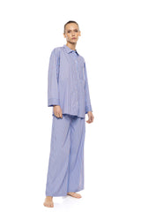 Pink Label - Pyjama Buttoned Stripe Soft Blue/Bordeaux