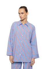 Pink Label - Pyjama Buttoned Stripe Soft Blue/Bordeaux