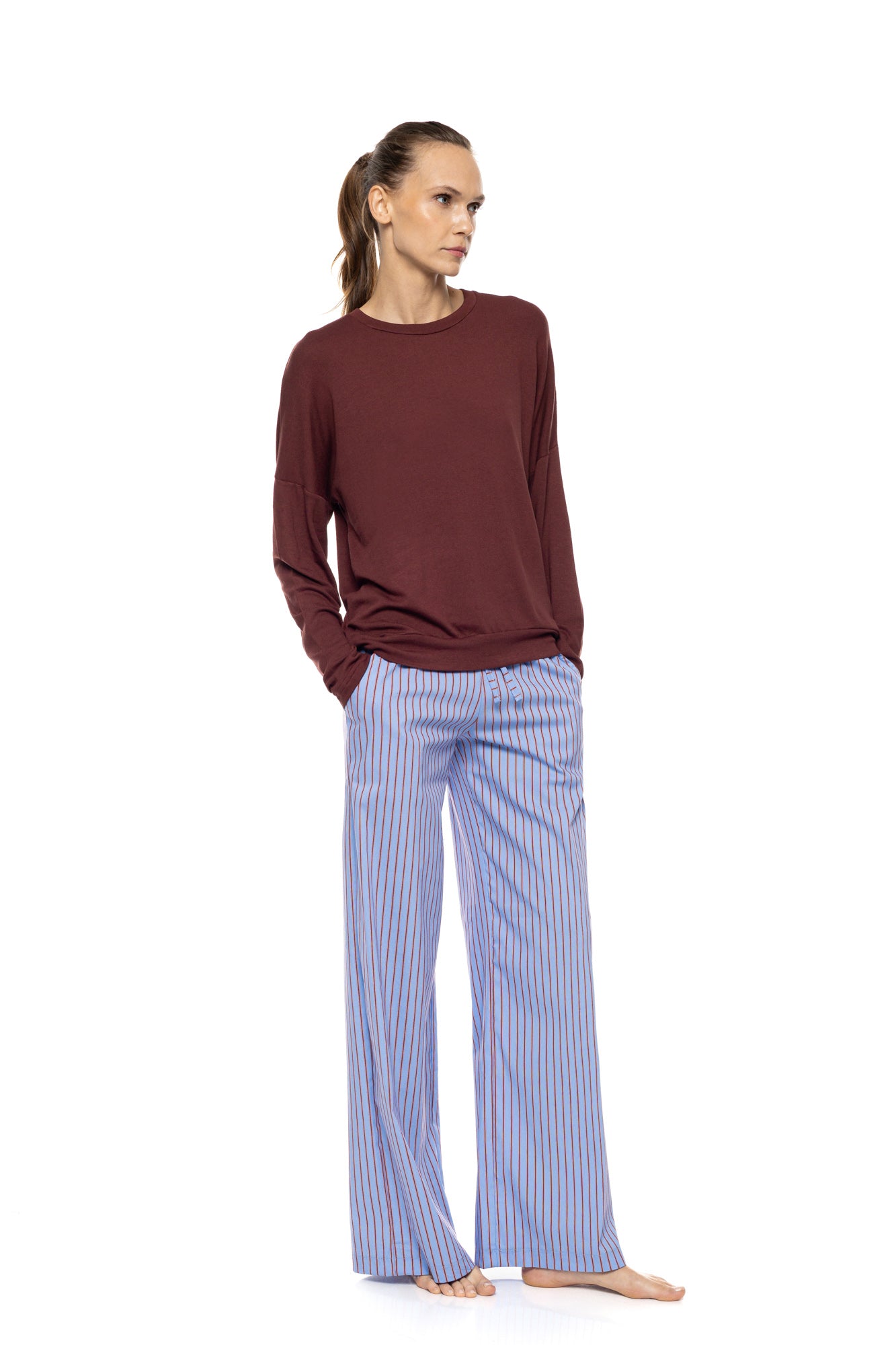 Pink Label - Pyjama Stripe Soft Blue/Bordeaux