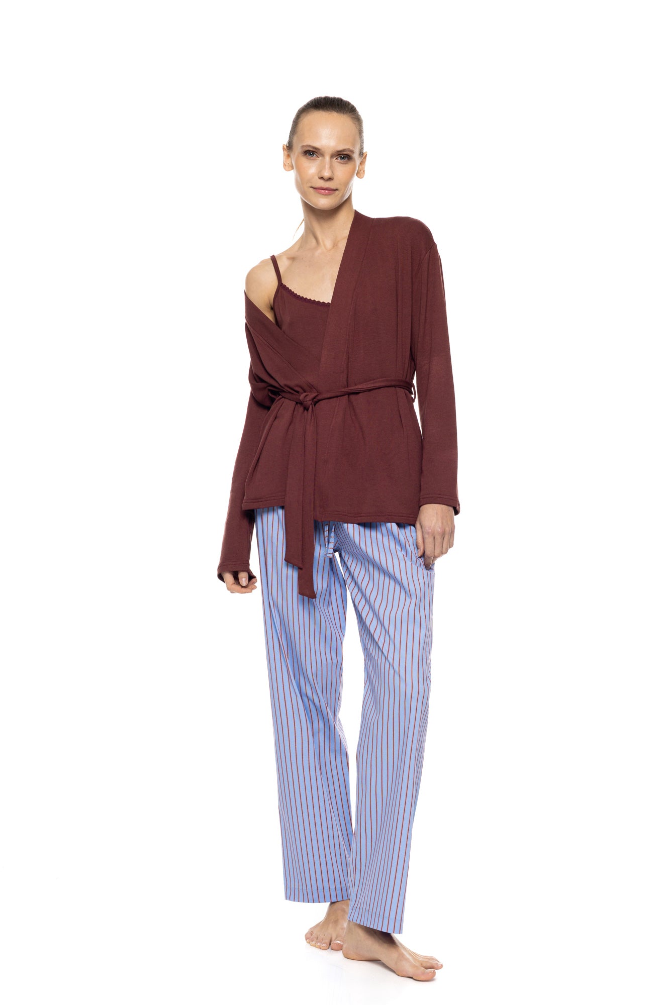 Pink Label - Pyjama 3Pcs Stripe Soft Blue/Bordeaux