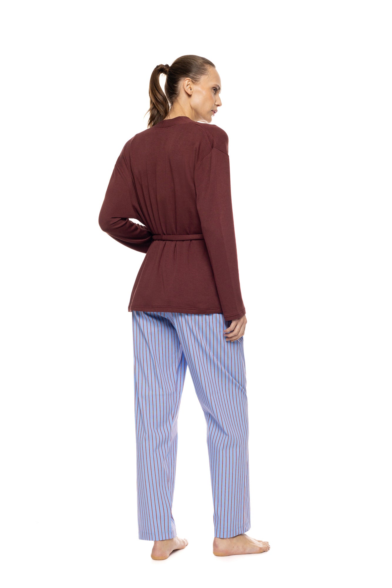Pink Label - Pyjama 3Pcs Stripe Soft Blue/Bordeaux