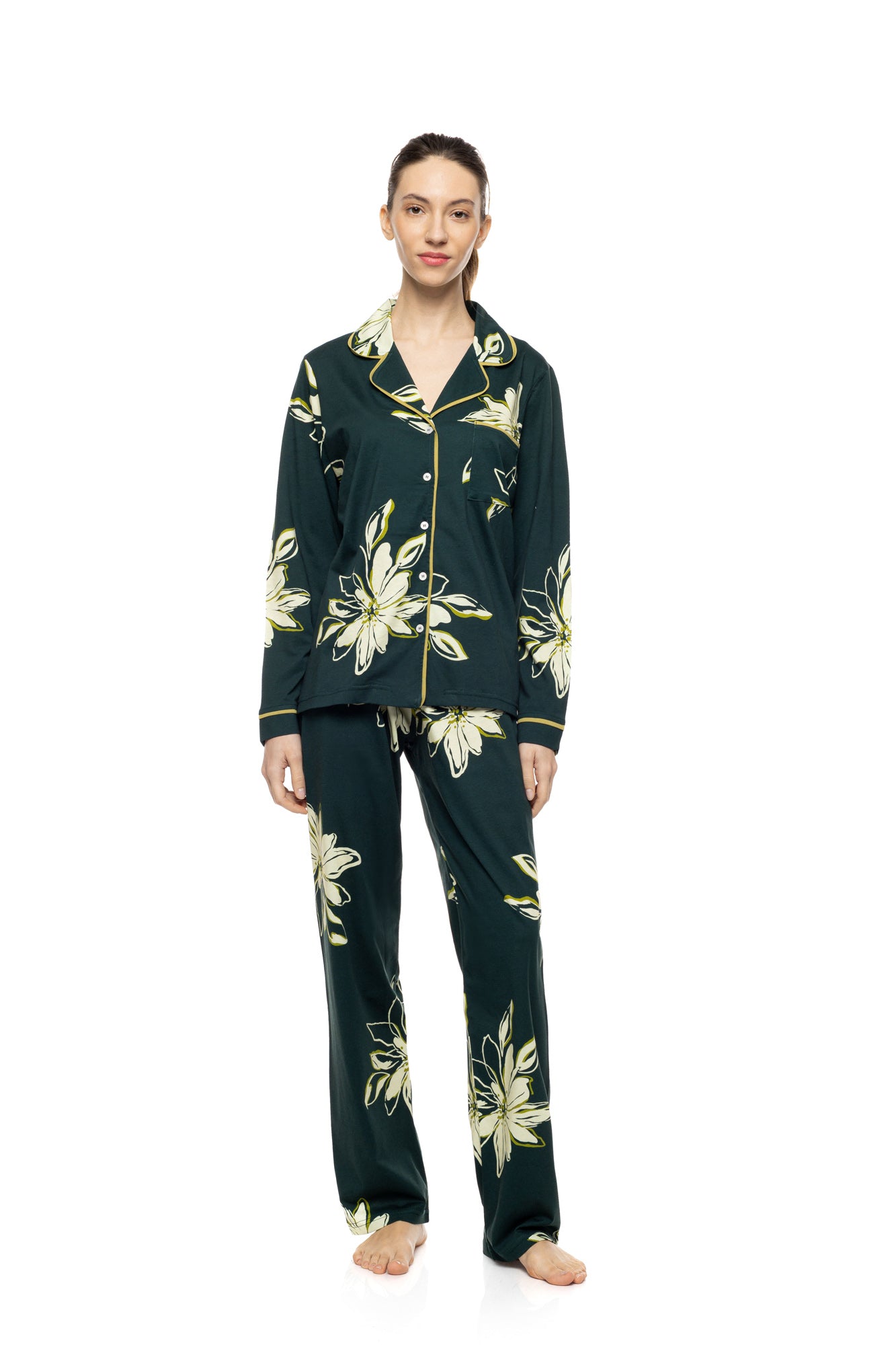 Pink Label - Pyjama Buttoned Emerald Flower