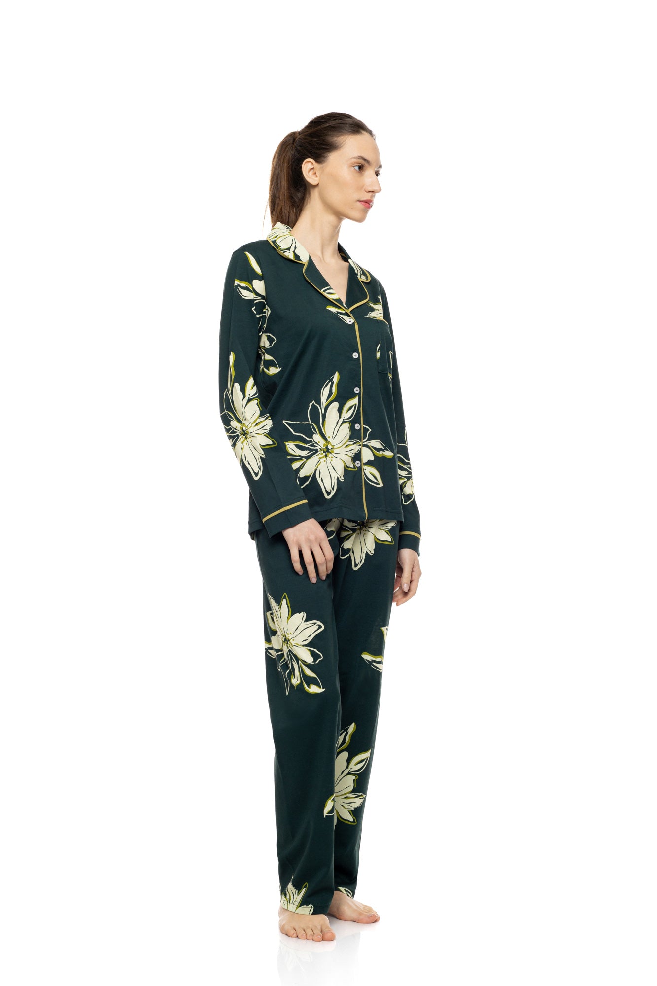 Pink Label - Pyjama Buttoned Emerald Flower