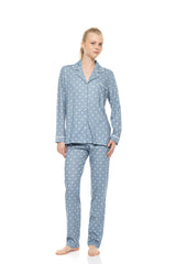 Pink Label - Pyjama Buttoned Stone Blue Heart