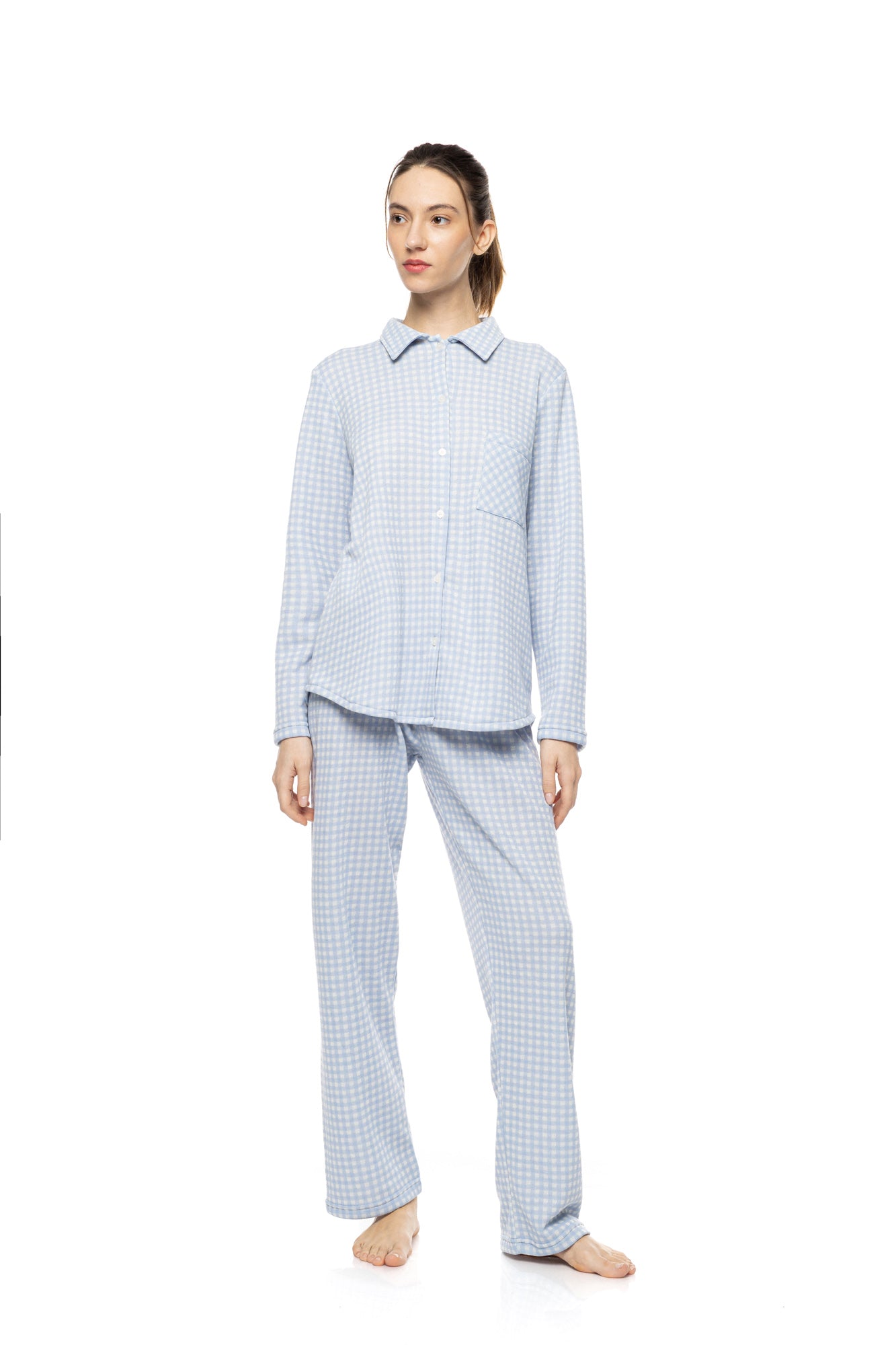 Pink Label - Pyjama Buttoned Blue Cloud Plaid
