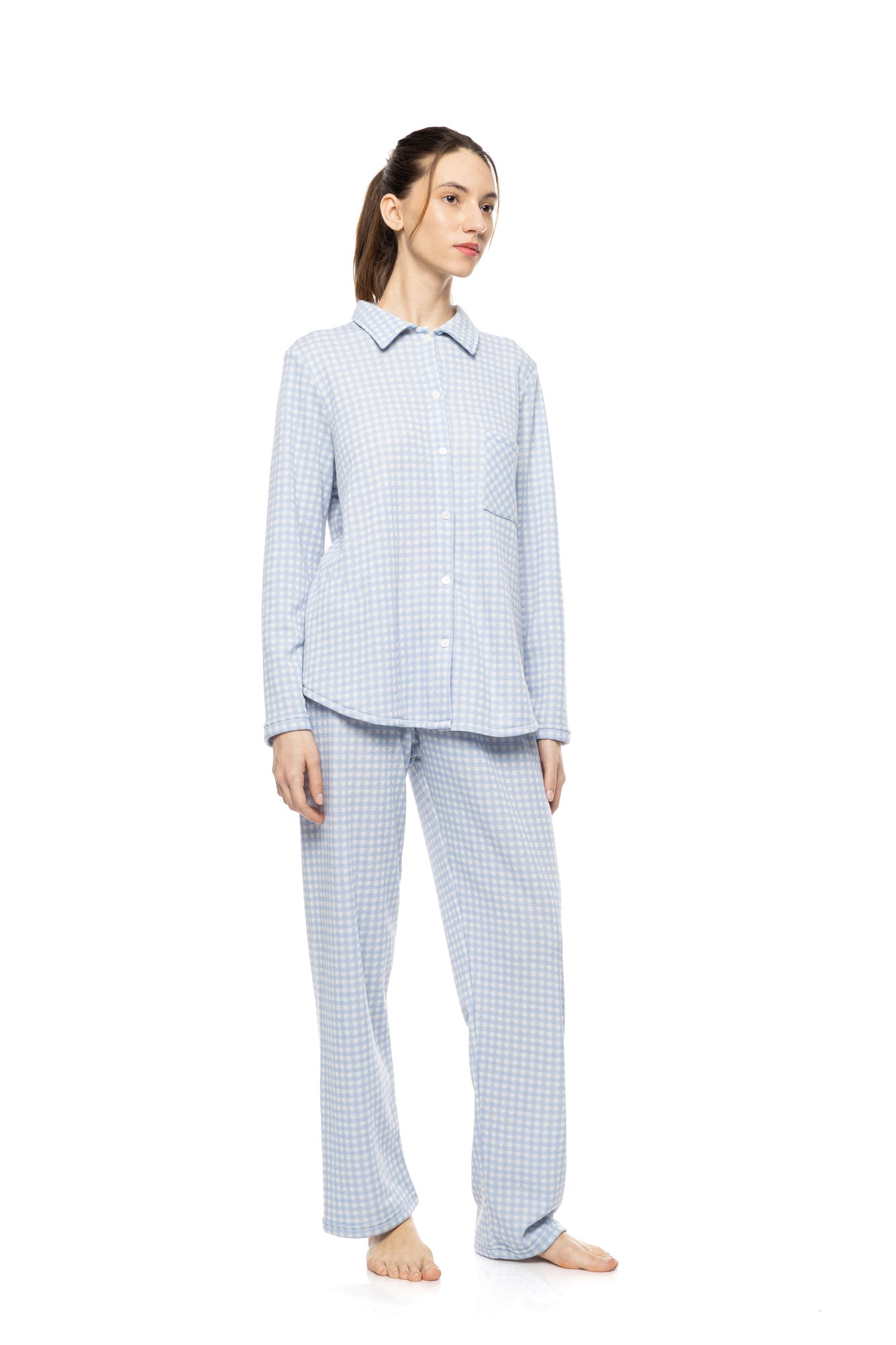Pink Label - Pyjama Buttoned Blue Cloud Plaid