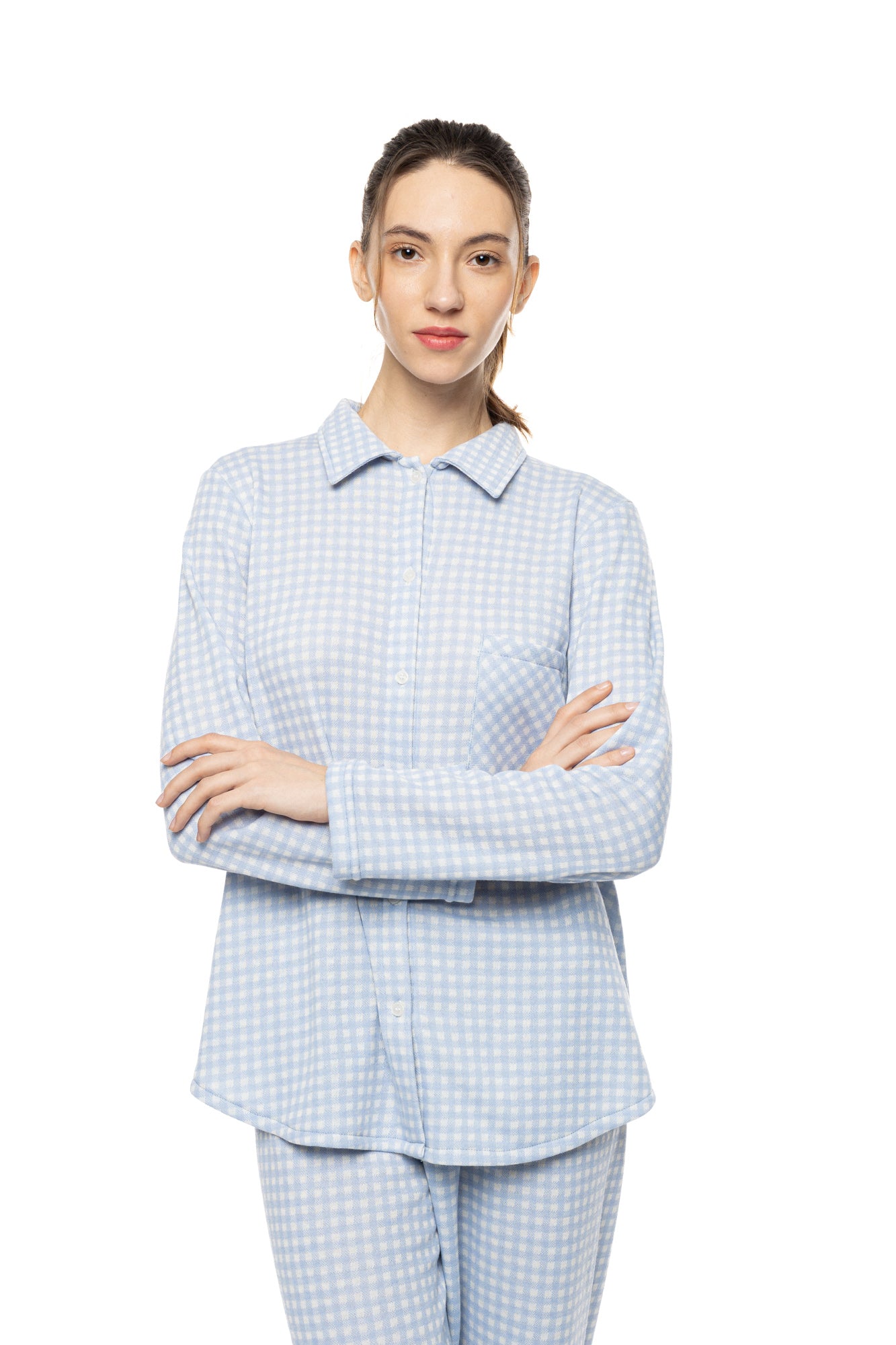 Pink Label - Pyjama Buttoned Blue Cloud Plaid