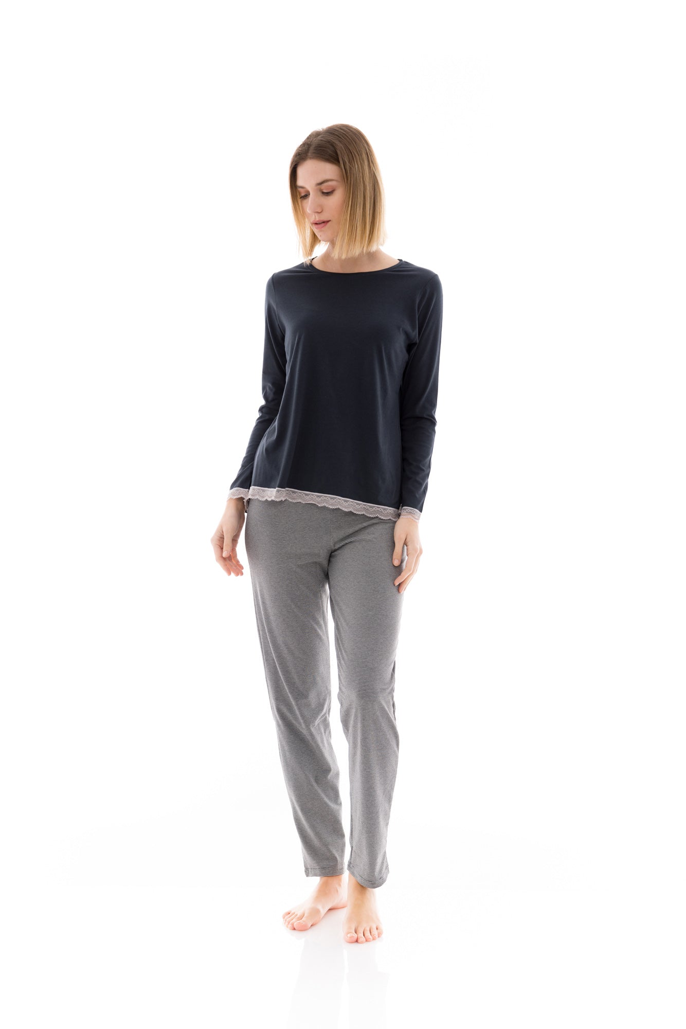 Pink Label - Pijama Grey Stripe