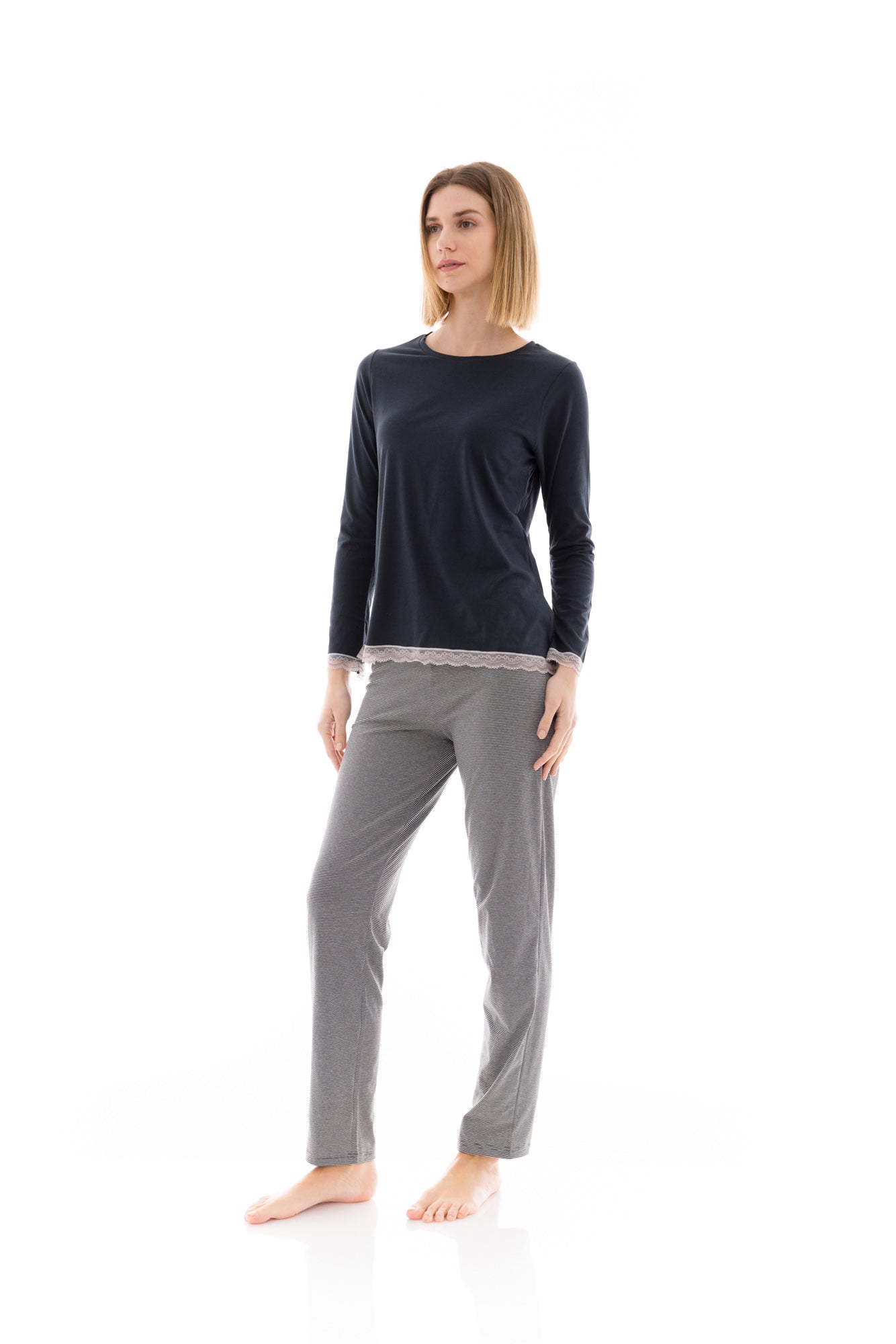 Pink Label - Pijama Grey Stripe
