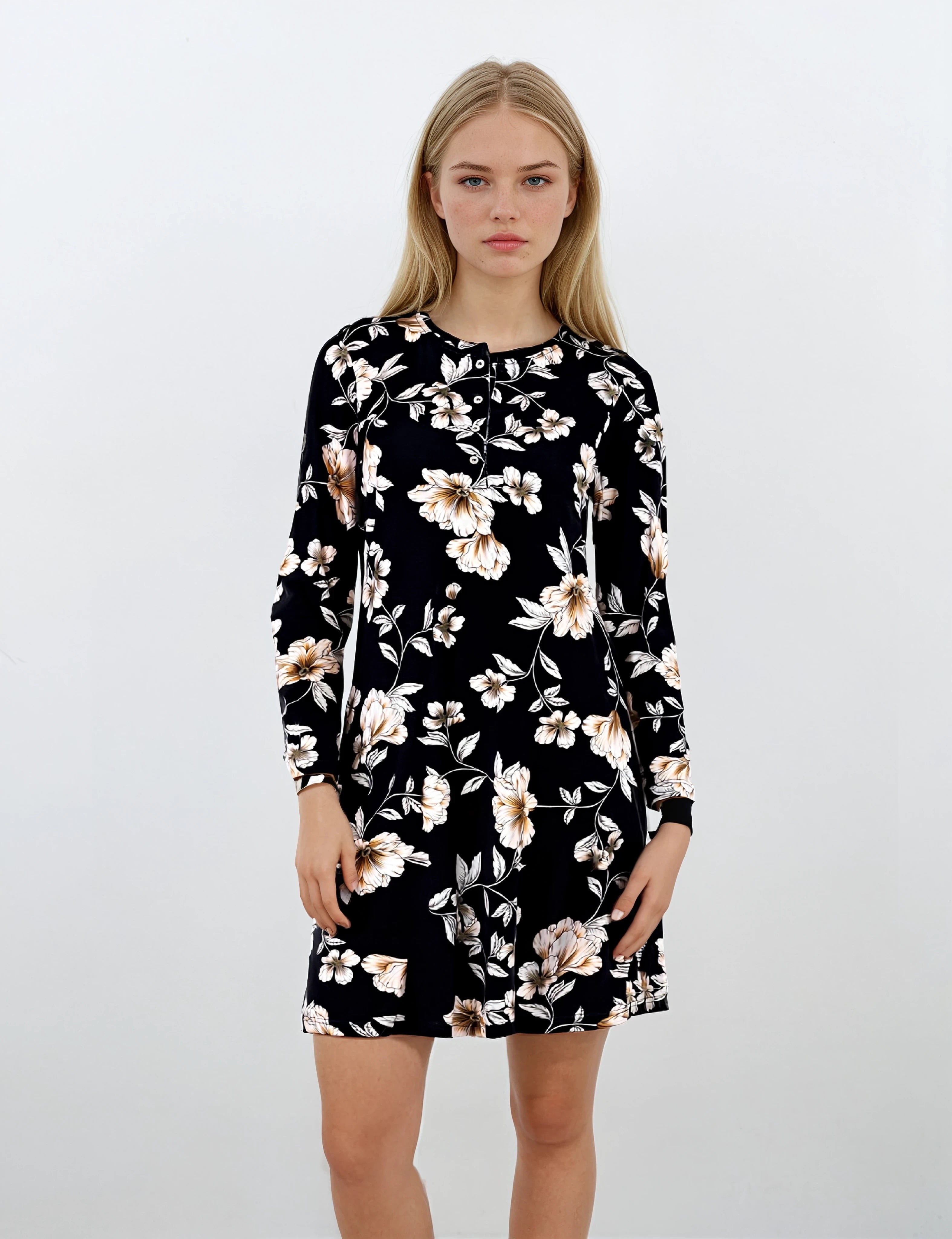 Pink Label - Nightgown Black Flowers