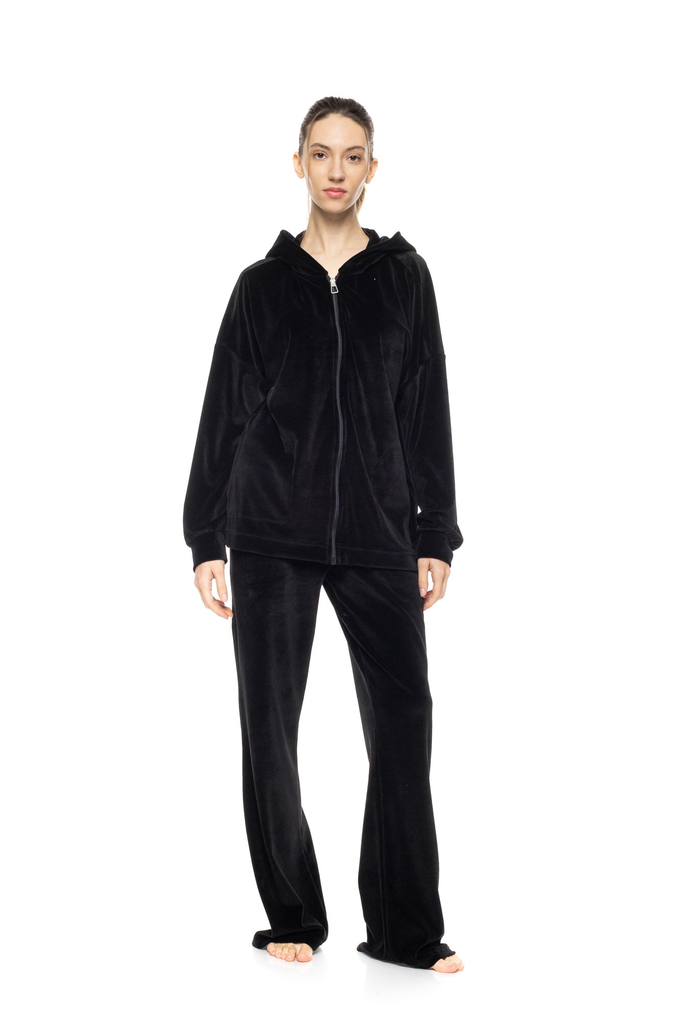 Pink Label - Velvet Tracsuit Set Wide Fit Hood