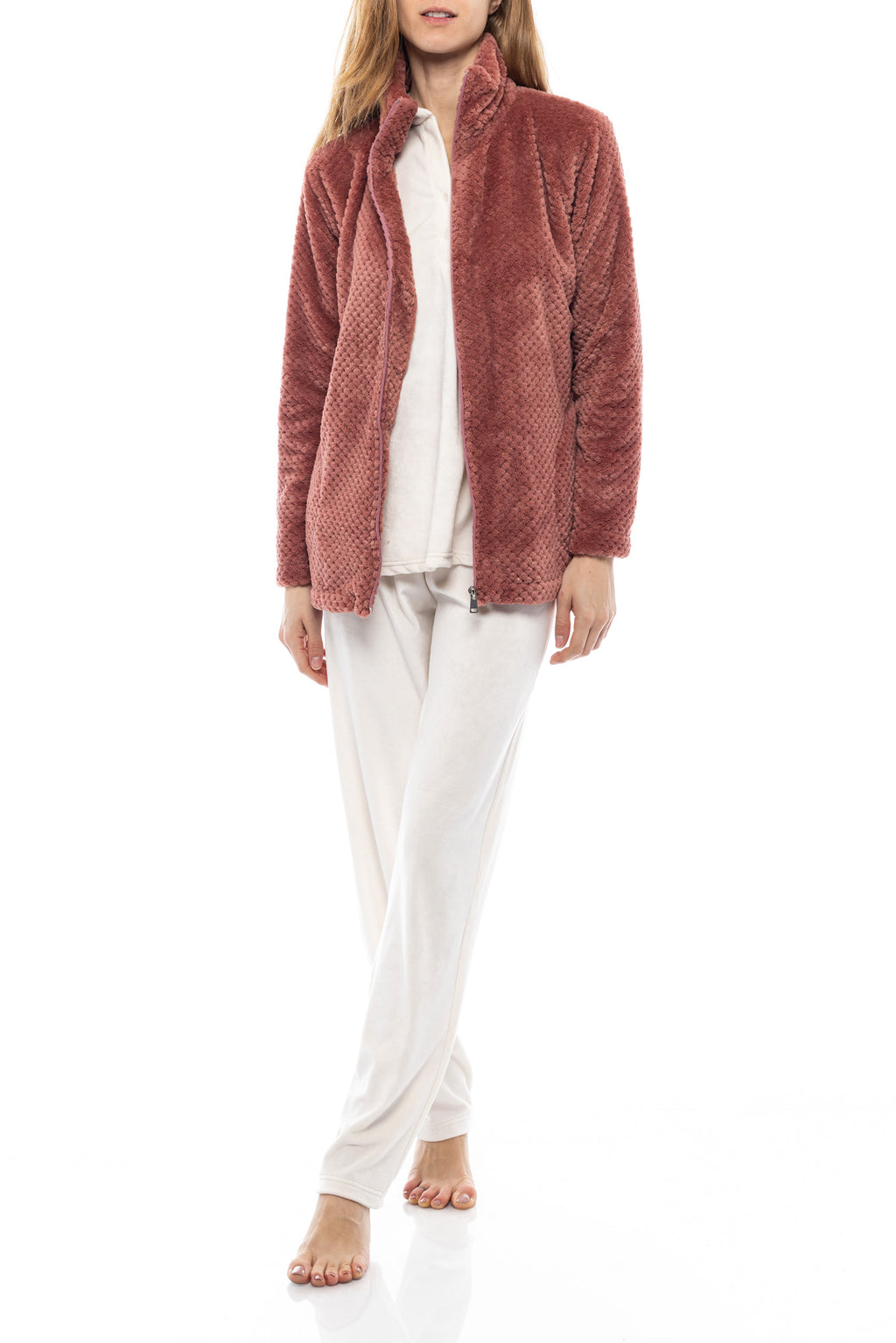 Pink Label - Robe Zipper Fleece Waffle