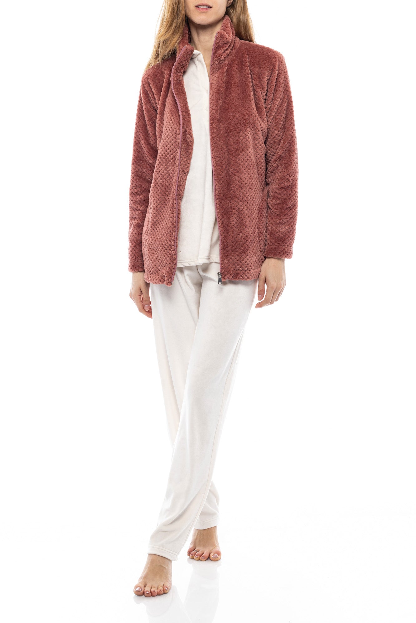 Pink Label - Robe Zipper Fleece Waffle