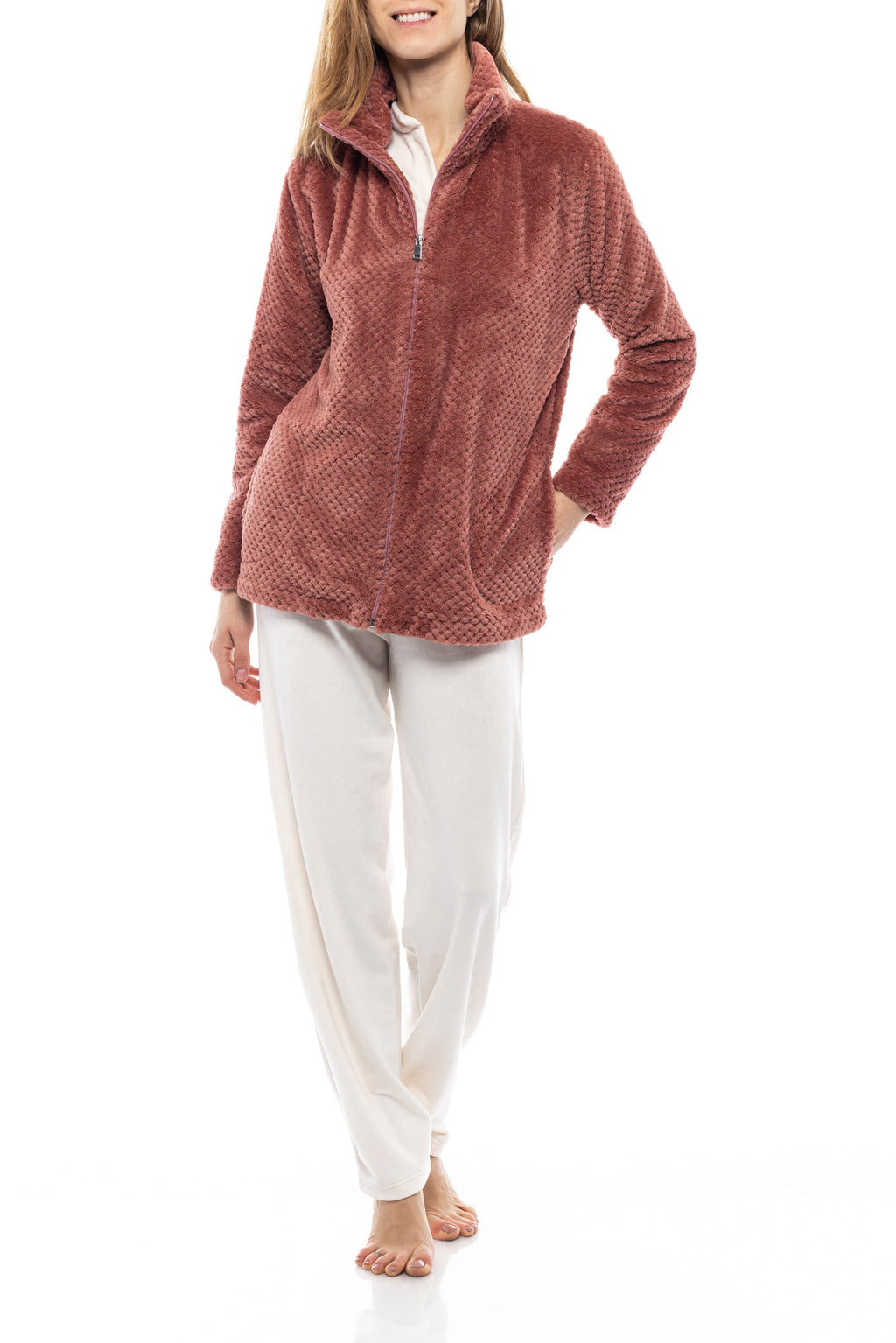 Pink Label - Robe Zipper Fleece Waffle