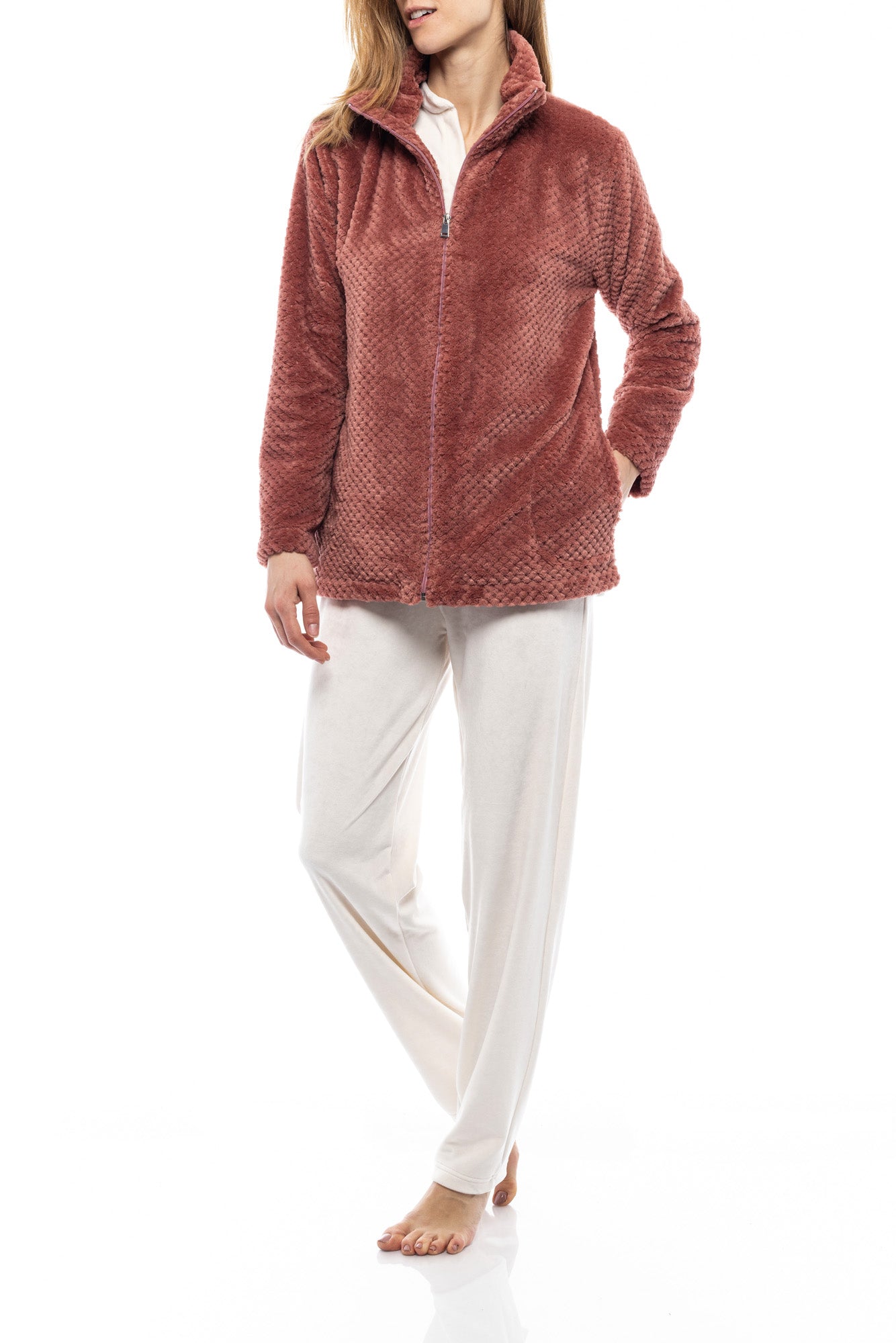 Pink Label - Robe Zipper Fleece Waffle