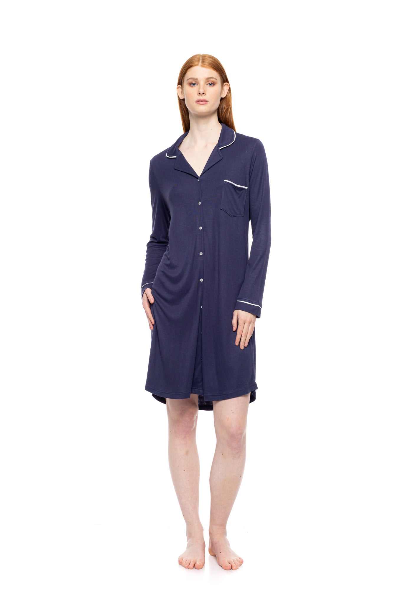 Pink Label - Nightgown Buttoned Bamboo Solid