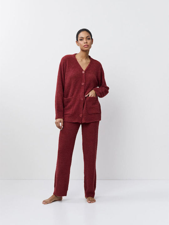 Aruelle Χειμερινό Γυναικείο Σετ Πιτζάμας Μπορντό