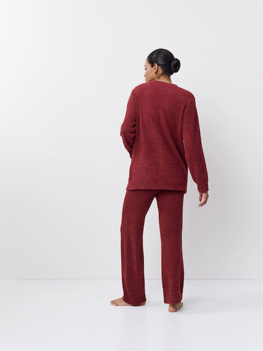 Aruelle Χειμερινό Γυναικείο Σετ Πιτζάμας Μπορντό
