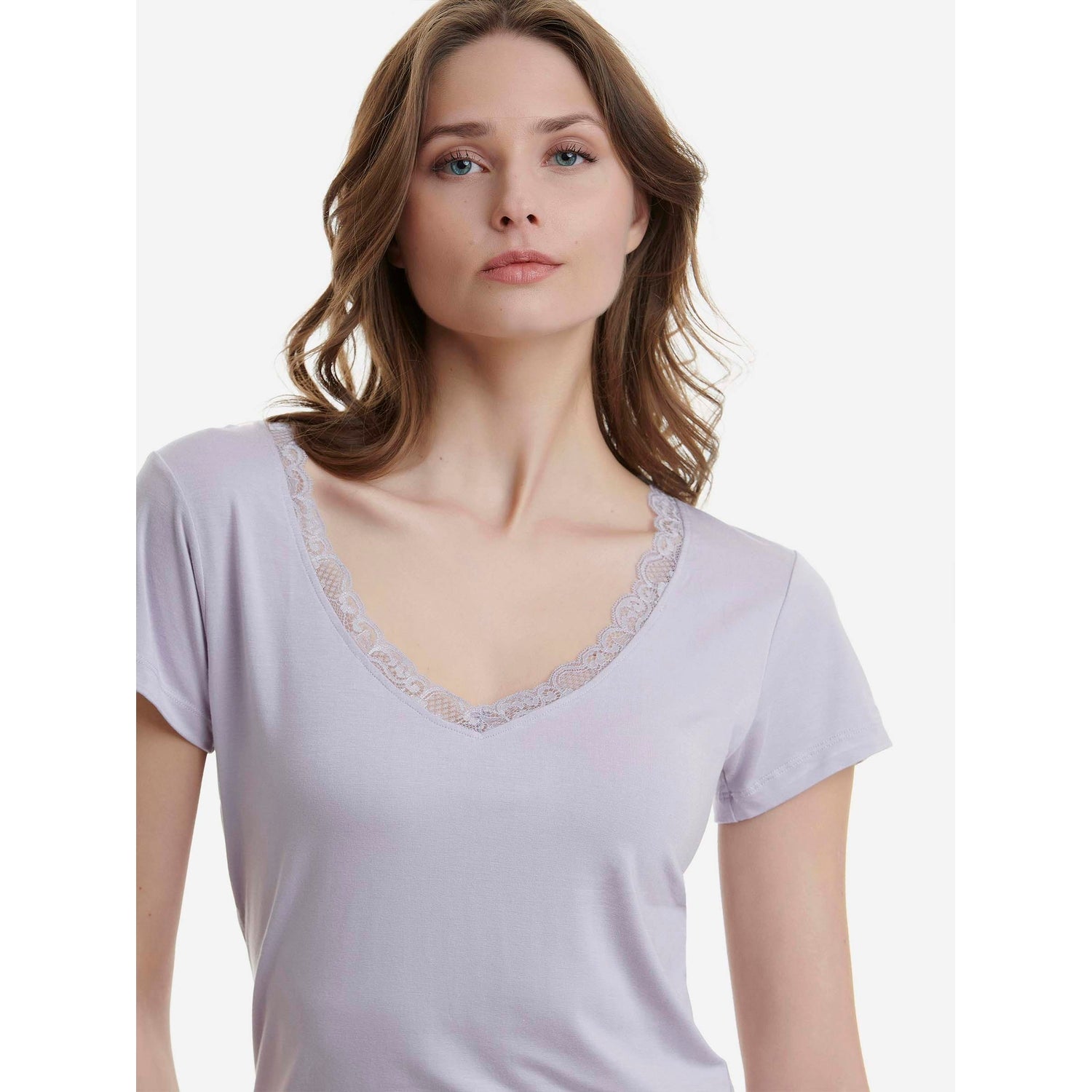 Walk - V-neck T-shirt με λεπτομέρειες από δαντέλα σε απαλό Bamboo