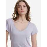 Walk - V-neck T-shirt με λεπτομέρειες από δαντέλα σε απαλό Bamboo